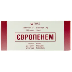 Європенем порошок для розчину для ін'єкцій 1000 мг, 10 шт.