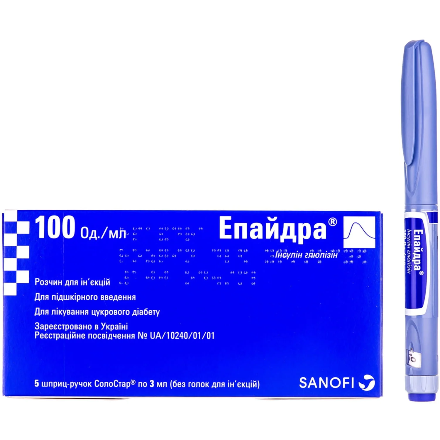 Епайдра розчин для ін’єкцій по 100 ОД/мл в картриджах по 3 мл в шприц-ручці Соло-Стар, 5 шт.