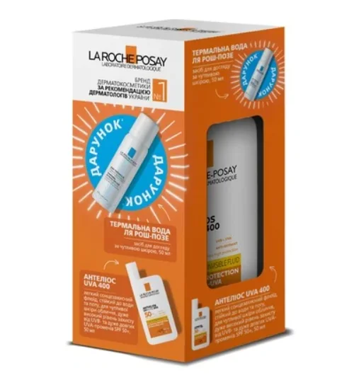 Набір La Roche-Posay (Ля Рош-Позе) Anthelios UVA400 SPF50 флюїд для обличчя, 50 мл +термальна вода, 50 мл