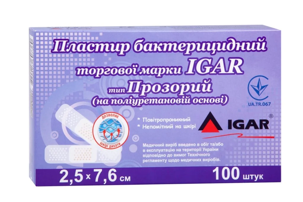 Пластир бактерицидний Ігар (Igar) 2,5 х 7,6 см, 100 шт.