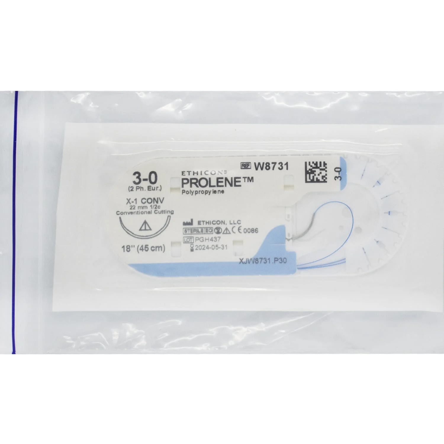 Шовний матеріал Prolene (Пролен) USP 3/0 45 см*2 м одна голка зворотньо-ріжуча, 3/8 кола, синій, 26 мм