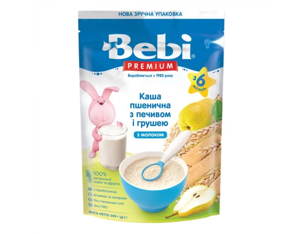 Молочна каша Bebi Premium (Бебі Преміум) пшенична з печивом і грушею, 200 г