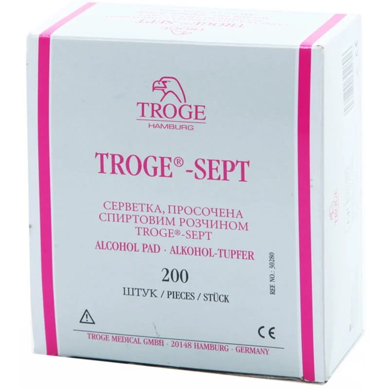 Серветки спиртові Troge медичні 30 х 65 мм, 200 шт.