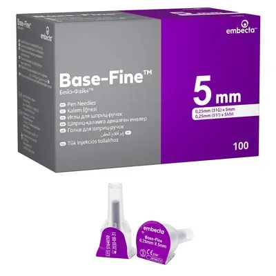 Голка для шприц-ручки Embecta (Eмбекта) Base-Fine 31G 0,25 х 5 мм, 1 шт.
