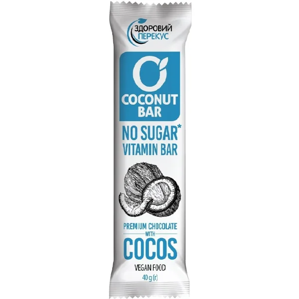 Батончик Здоровий Перекус кокосовий з какао в шоколадній глазурі по 40 г, 12 шт.