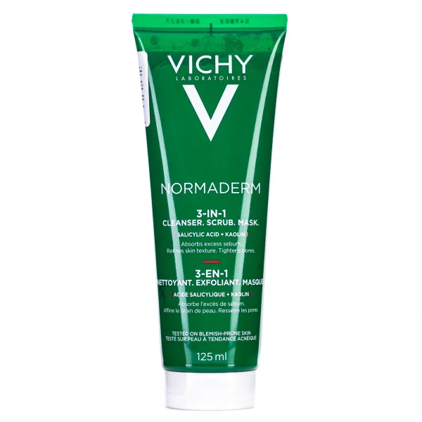 Средство 3 в 1 для лица Vichy (Виши) Normaderm (Нормадерм) очищающий гель для умывания+скраб+маска, 125 мл