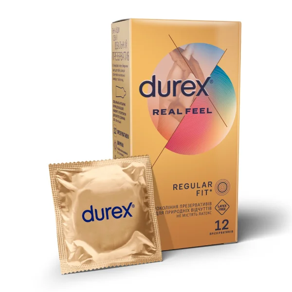 Презервативы из синтетического латекса с силиконовой смазкой Durex Real Feel (натуральные ощущения) безлатексные, 12 шт.