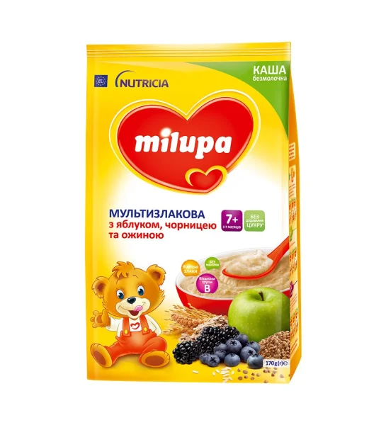 Milupa (Мілупа) каша безмолочна мультизлакова з яблуком, чорницею та ожиною для дітей з 7-ми місяців, 170 г