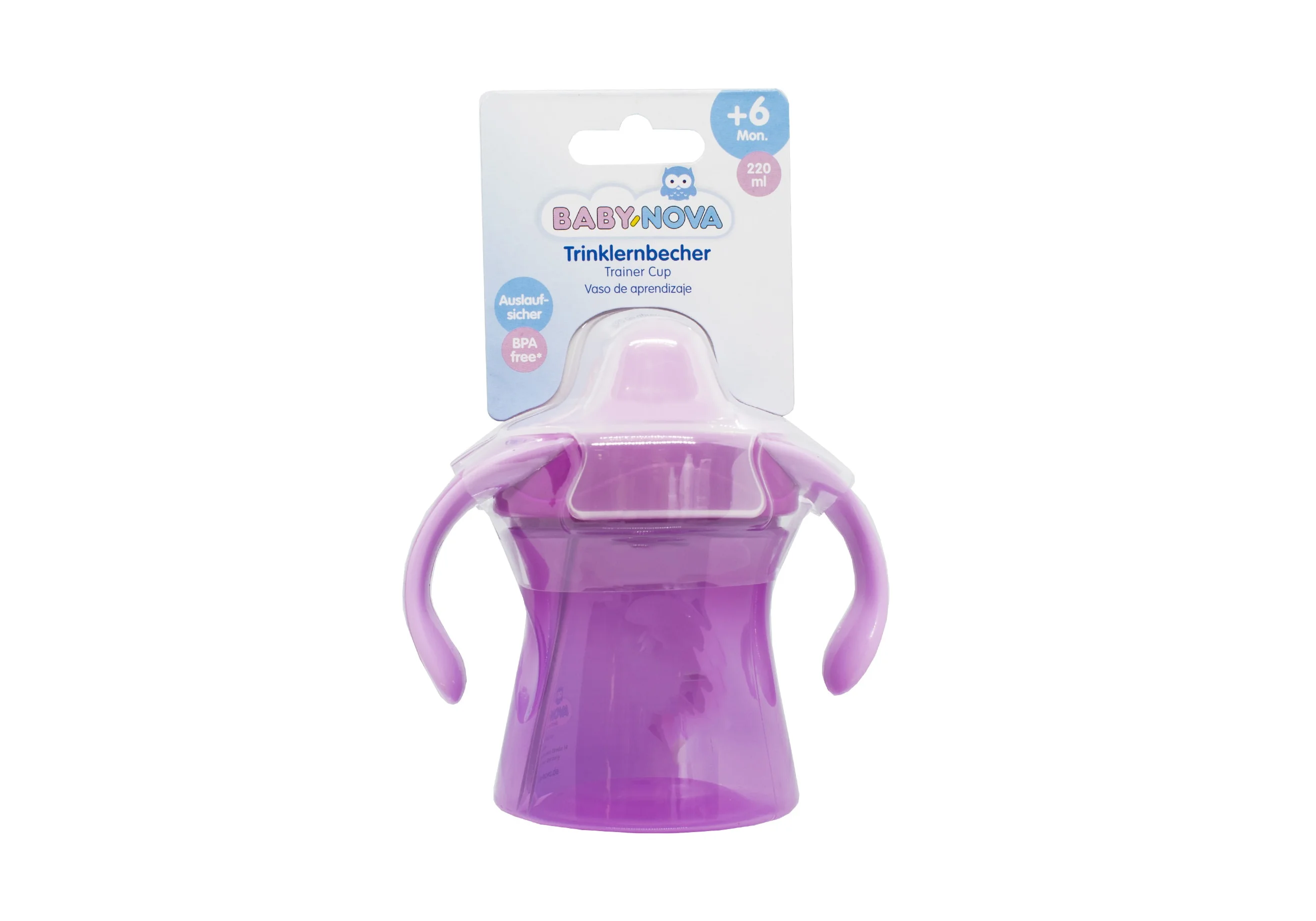 Чашка-непроливайка Baby-nova (Бебі-нова) з ручками рожева, 220 мл, 1 шт.