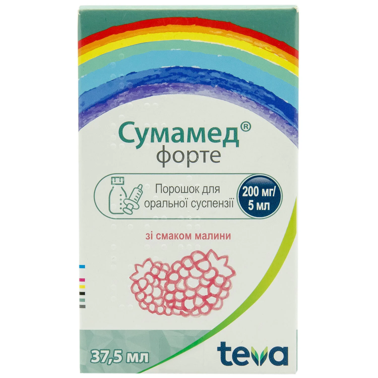 Сумамед форте порошок для оральної суспензії зі смаком малини 200 мг/5мл, 37,5 мл