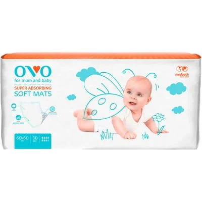 Пеленки для детей ОВО (OVO) с повышенным уровнем поглощения, размер 60 х 60 см, 30 шт.