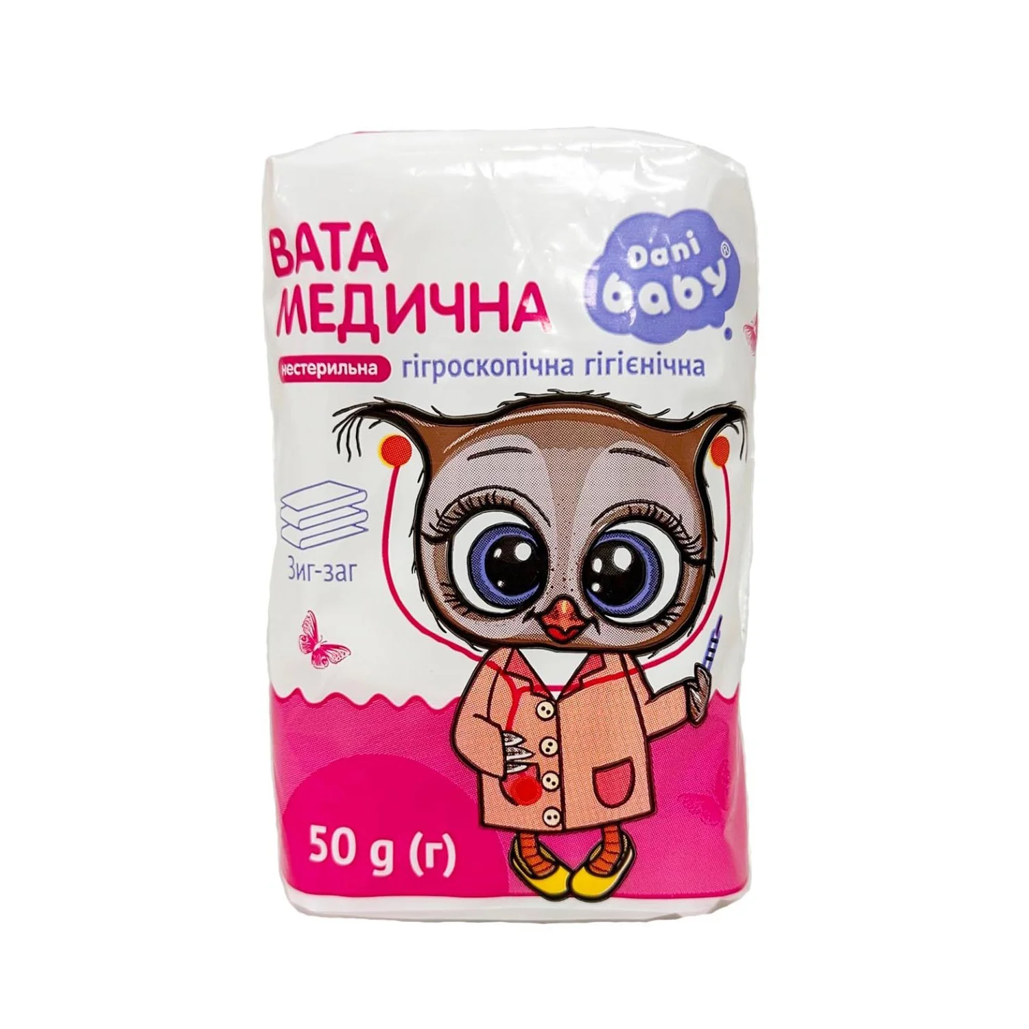 Вата медична Екобинт гігроскопічна нестерильна зіг-заг, 50 г