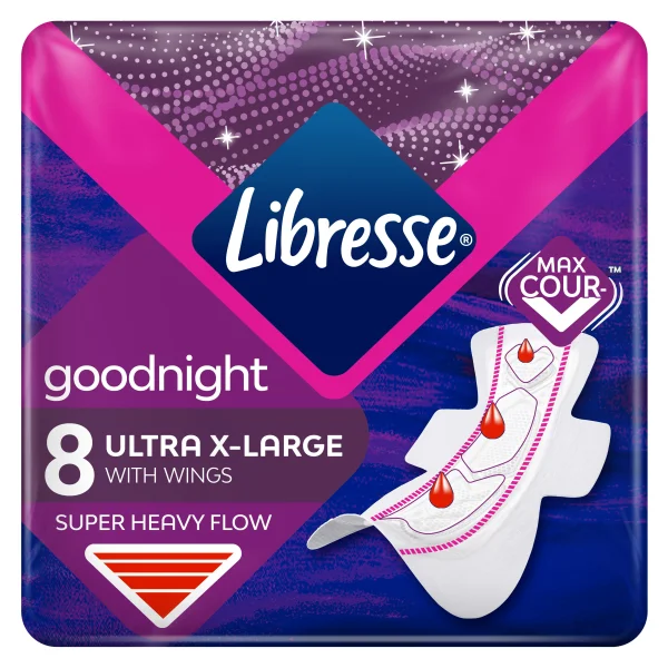 Прокладки Лібресс Ультра Гуднайт (Libresse Ultra Goodnight) екстра крильця, 8 шт.
