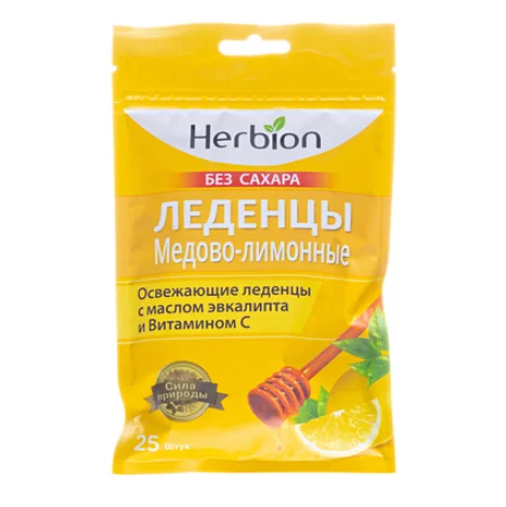Хербион леденцы со вкусом меда и лимона без сахара, 25 шт.