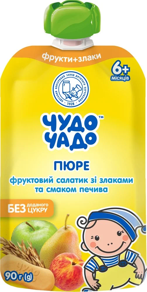 Пюре Чудо-Чадо Фруктовий салатик зі злаками та смаком печива, 90 г
