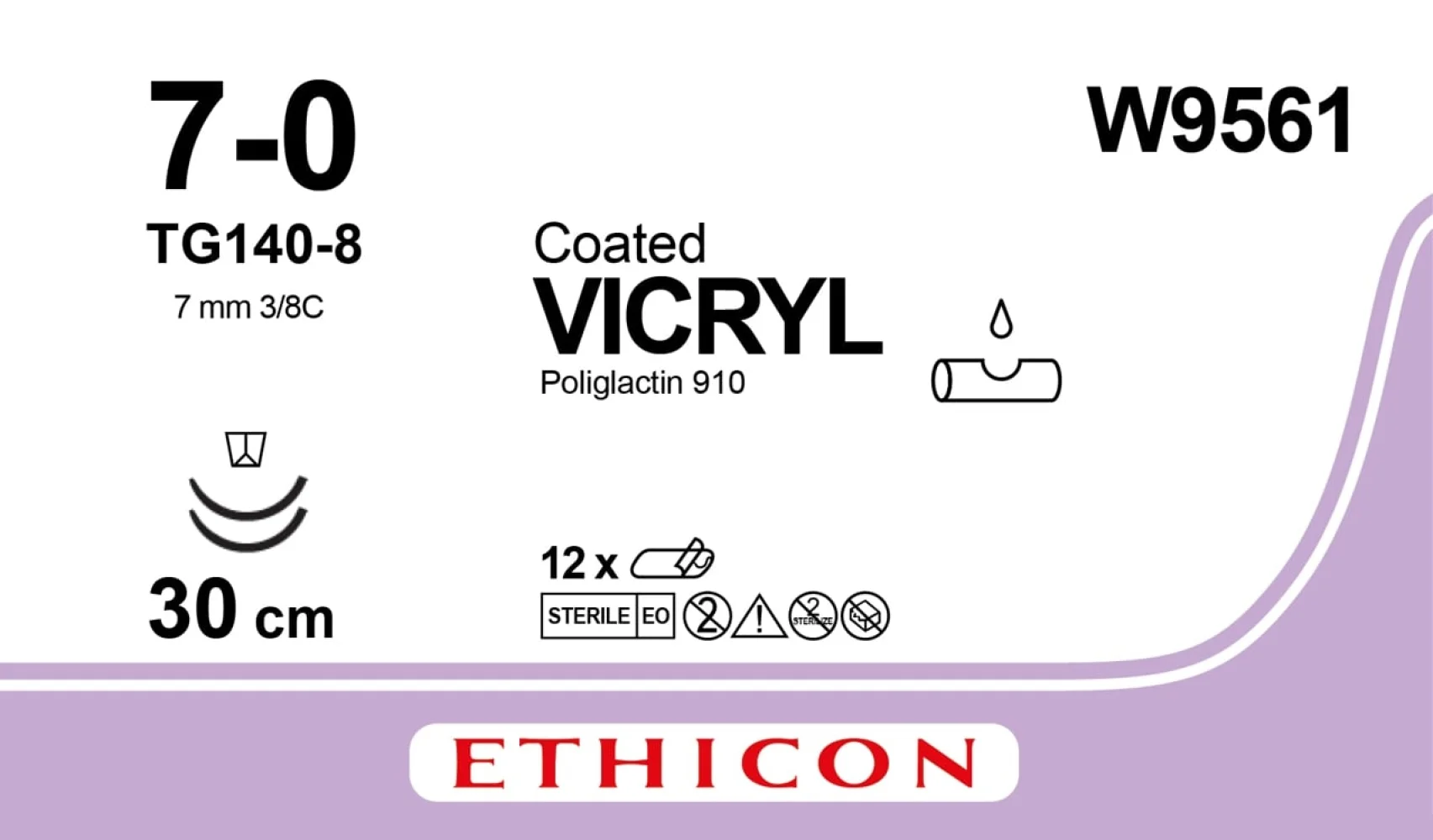 Vicryl (Вікрил) 7-0 MICRO-POINT W9561 фіолетовий шпательні голки 6,5 мм, 3/8 кола, 30 см