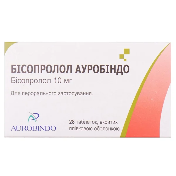 Таблетки вкриті плівковою оболонкою Бісопролол Ауробіндо по 10 мг, 28 шт