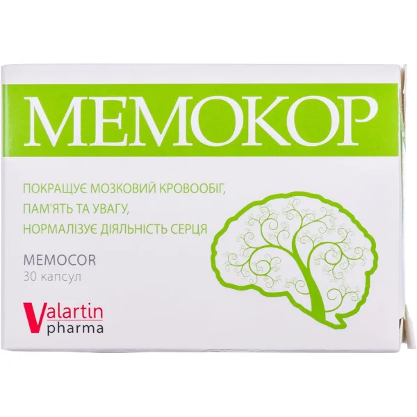 Мемокор диетическая добавка для улучшения метаболизма в тканях головного мозга, памяти и внимания в капсулах, 30 шт.