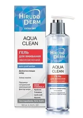 Гель для умывания, увлажняющий Hirudo Derm Extra-Dry Aqua Clean (Гирудо Экстра-Драй Аква Клин), 180 мл