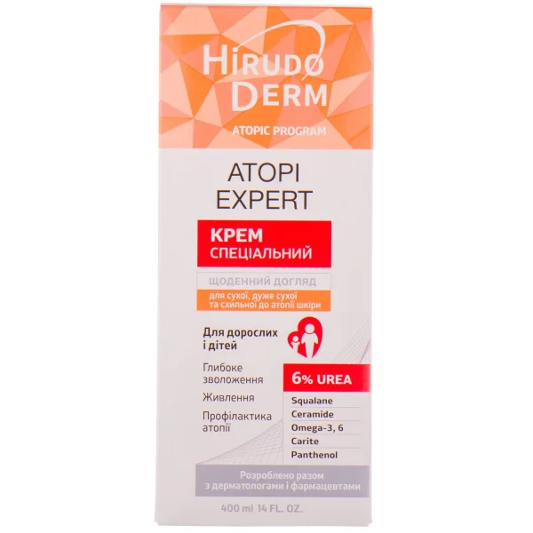 Спеціальний крем Гірудодерм Атопі Експерт (Hirudo Derm Atopi Expert) для сухої схильної до атопії шкіри, 400 мл