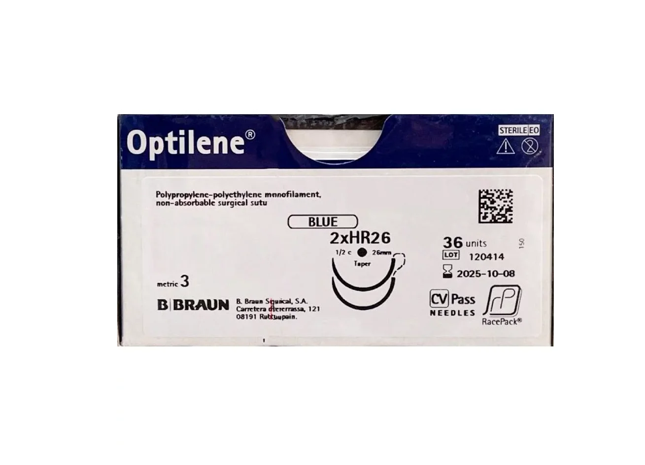 Шовний матеріал Optilen (Оптілен) 3/0 кола 2 голки 90см HR26, 1 шт.