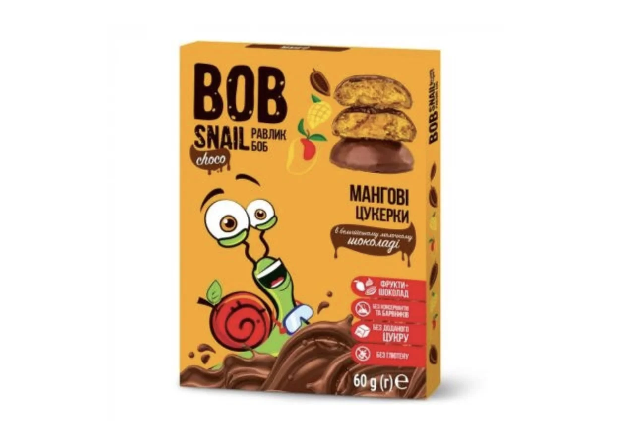 Цукерки Bob Snail (Равлик Боб) Манго в бельгійському молочному шоколаді, 60 г
