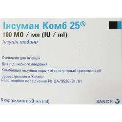 Інсуман Комб 25 сусп. д/ін.100 МО/мл картр. 3мл №5