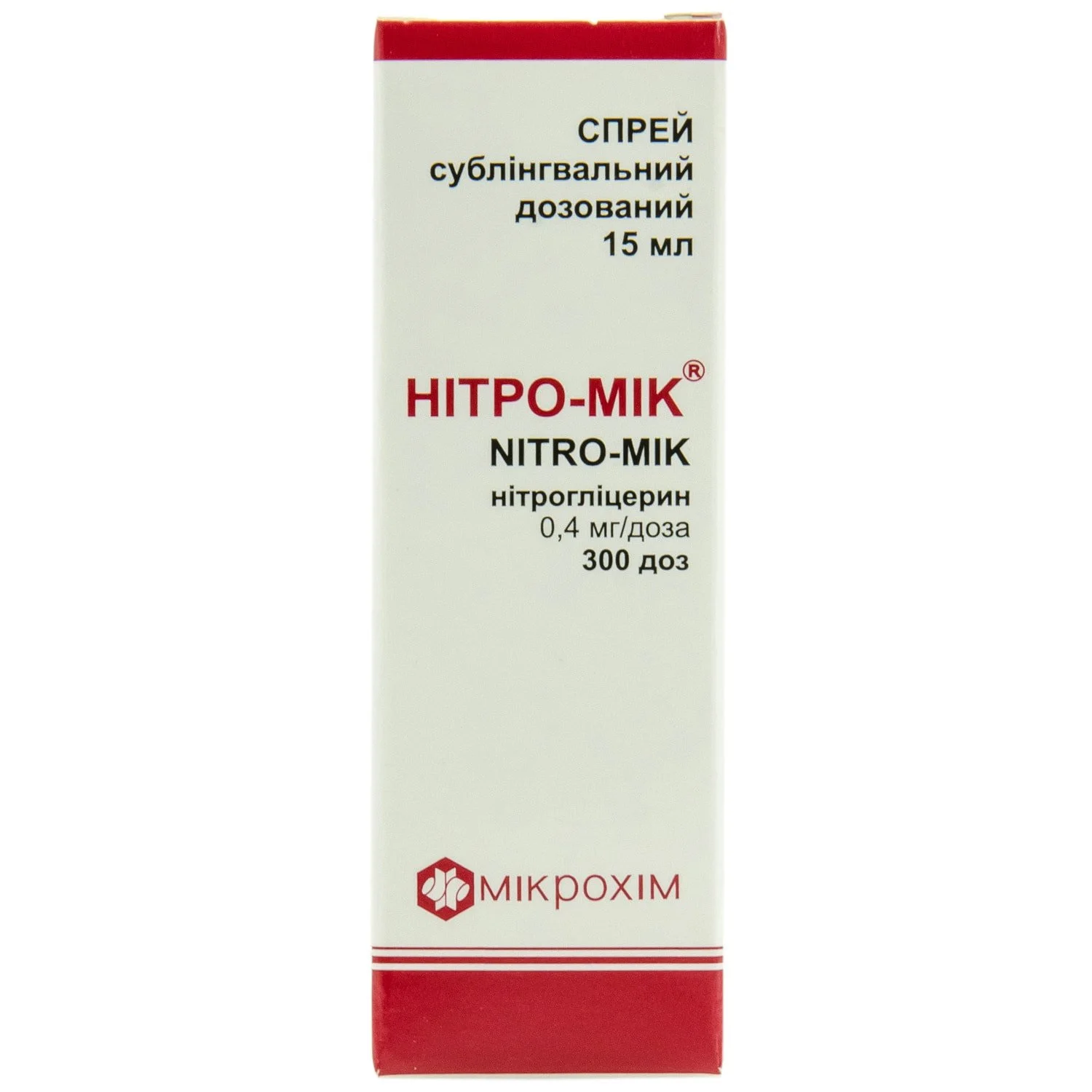 Нітро-мік спрей, 0,4 мг/доза (300 доз), 15 мл
