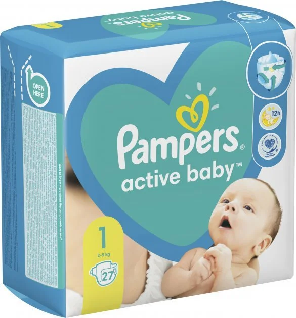 Підгузники Памперс Актив Бебі 1 (Pampers Active Baby), від 2 до 5 кг, 27 шт.