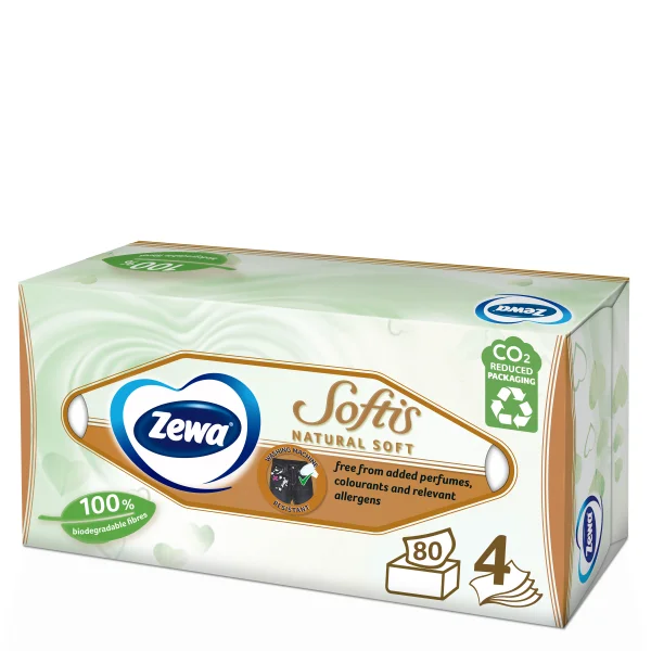 Серветки паперові Зева Натурал Софт (Zewa Natural Soft) 4-х шарові, 9 шт., 10 упаковок