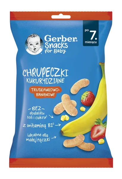 Кукурудзяні снеки Gerber (Гербер) з полуницею та бананом для дітей із 7 місяців, 28 г