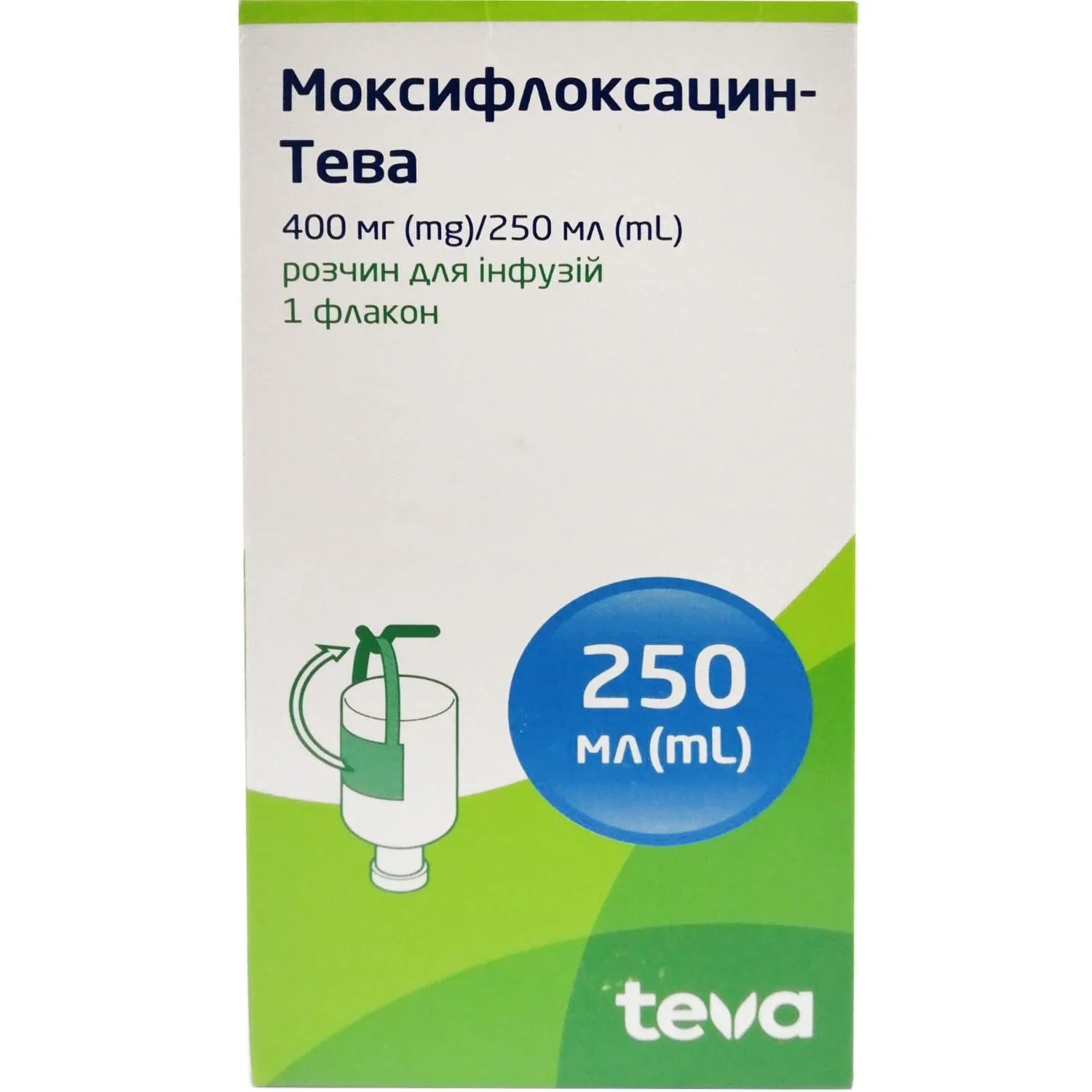 Моксифлоксацин-Тева розчин для інфузій 400 мг/250 мл, 1 шт.