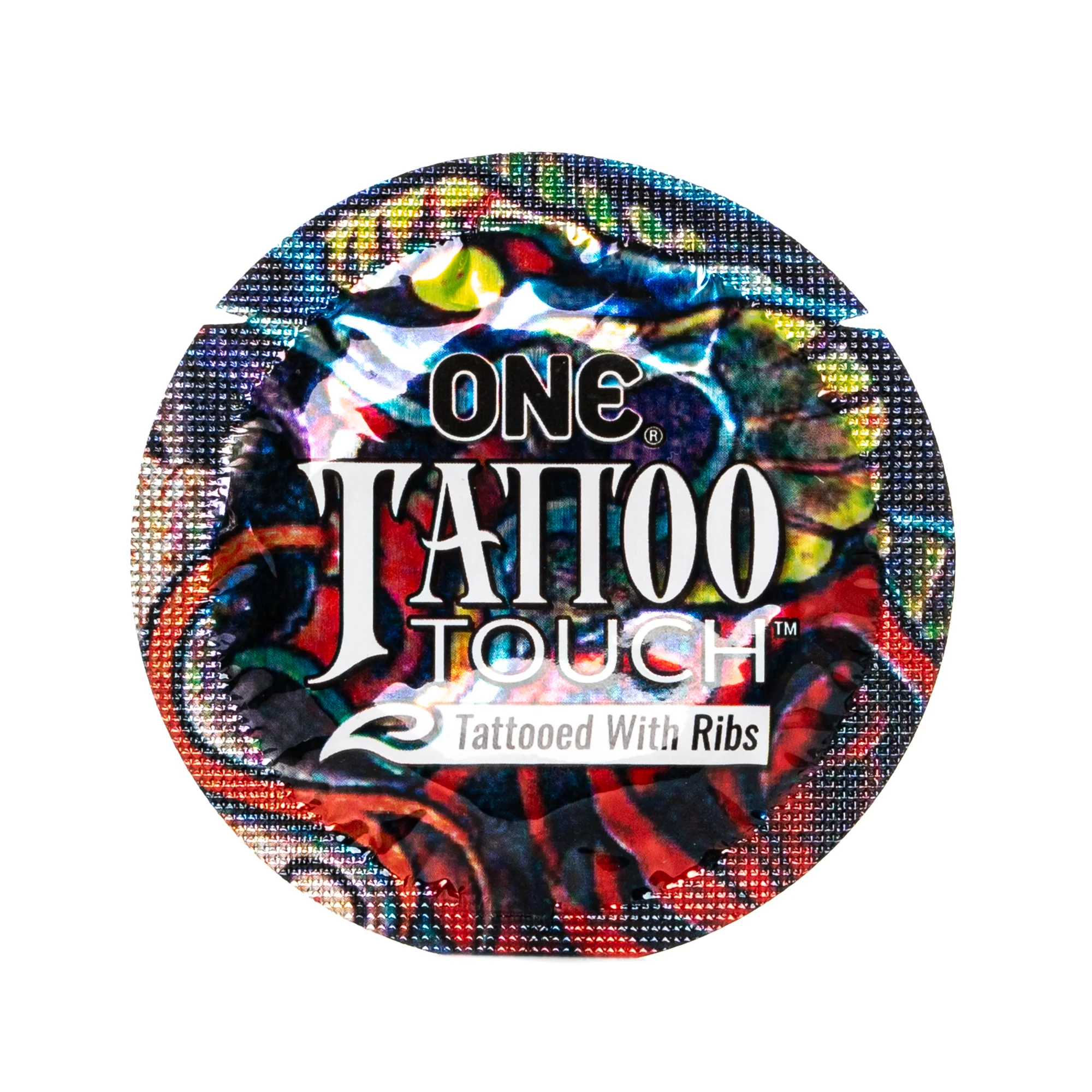 Презерватив ONE (Ван) Tattoo Touch, з текстурним малюнком фіолетовий, 1 шт.