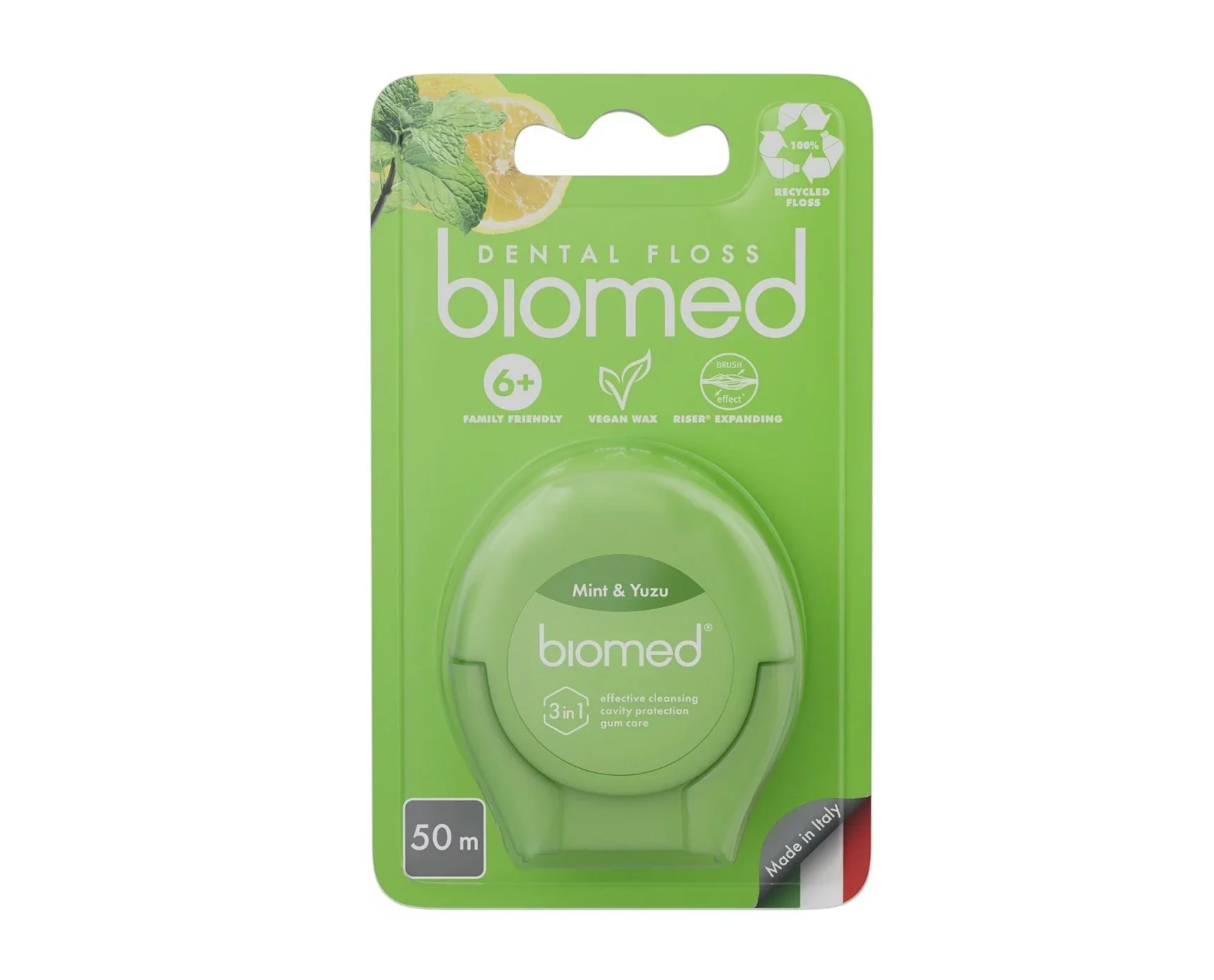 Зубна нитка BioMed (Біомед) комплексна з ароматом м’яти та юзу, 50 м