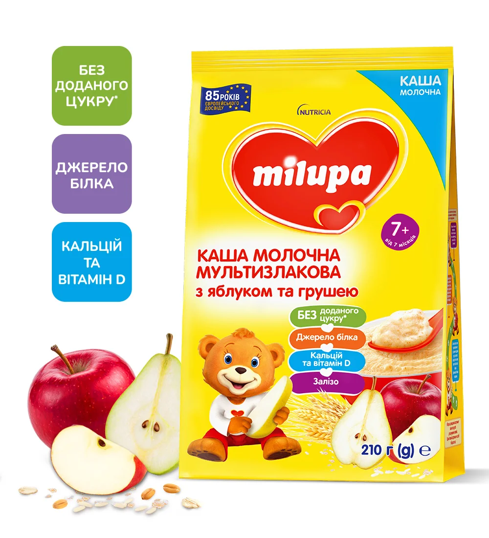 Каша молочна Milupa (Милупа) мультизлакова з яблуком та грушею для дітей від 7 місяців, 210 г
