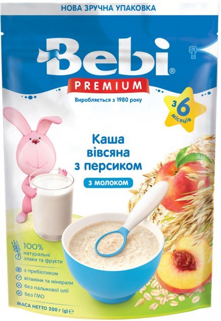 Каша Bebi Premium (Бэби Премиум) молочная овсяная с персиком, с 6 ...