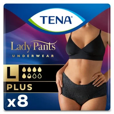 Урологічні труси для жінок Тена (Tena) Леді Пентс Плюс (Lady Pants Plus) чорні, розмір Л, 8 шт.