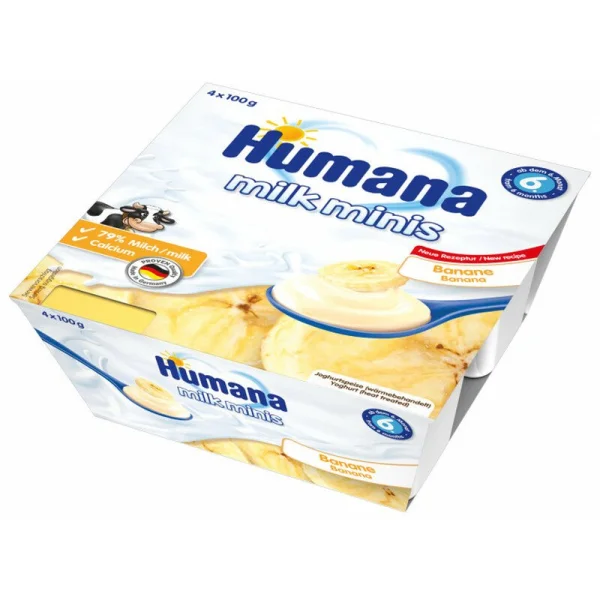 Хумана йогурт с бананом для детей по 100г, 4 шт.