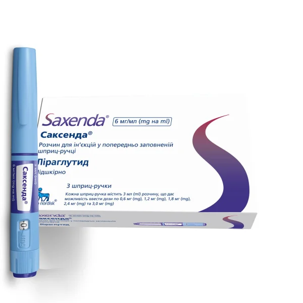 Саксенда розчин для ін'єкцій 6 мг/мл по 3 мл в катриджах, вкладенних в багатодозову одноразову шприц-ручку, 3 шт.