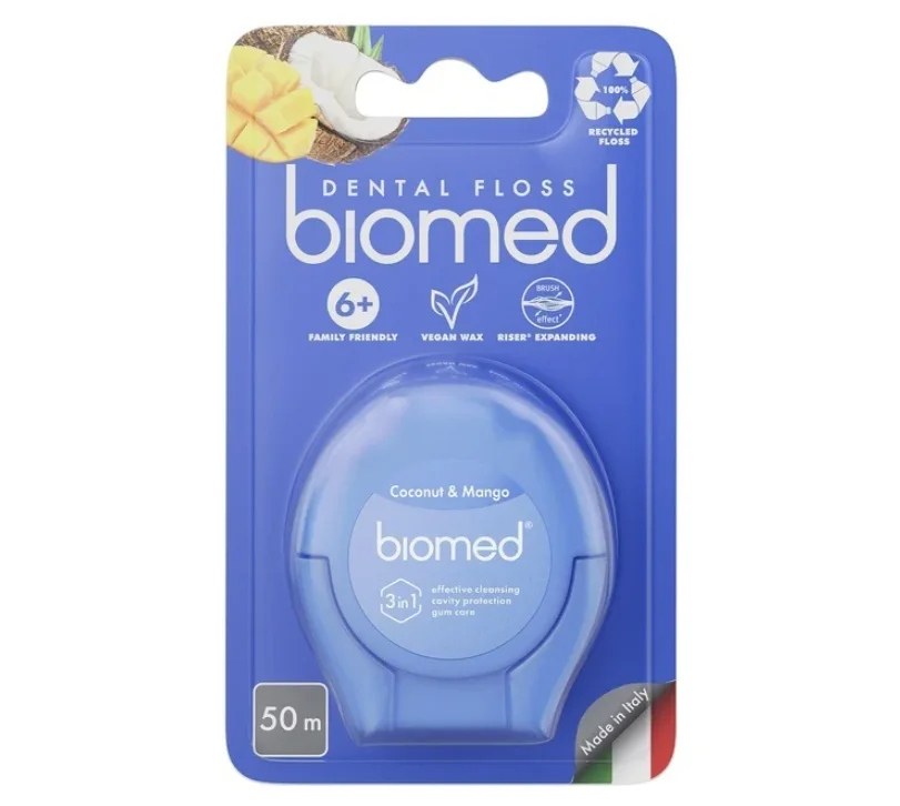 Зубна нитка BioMed (Біомед) комплексна з ароматом кокосу та манго, 50 м