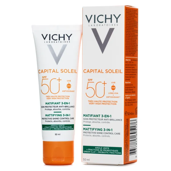 Крем солнцезащитный Vichy (Веши) Capital Soleil матующий, 3в1, для жирной, проблемной кожи, SPF50+, 50 мл