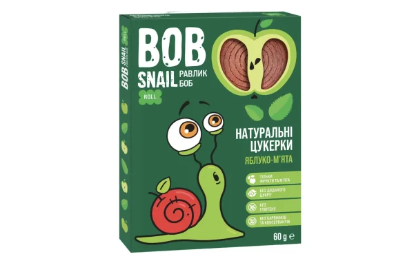 Цукерки Bob Snail (Равлик Боб) яблуко-мʼята, 60 г