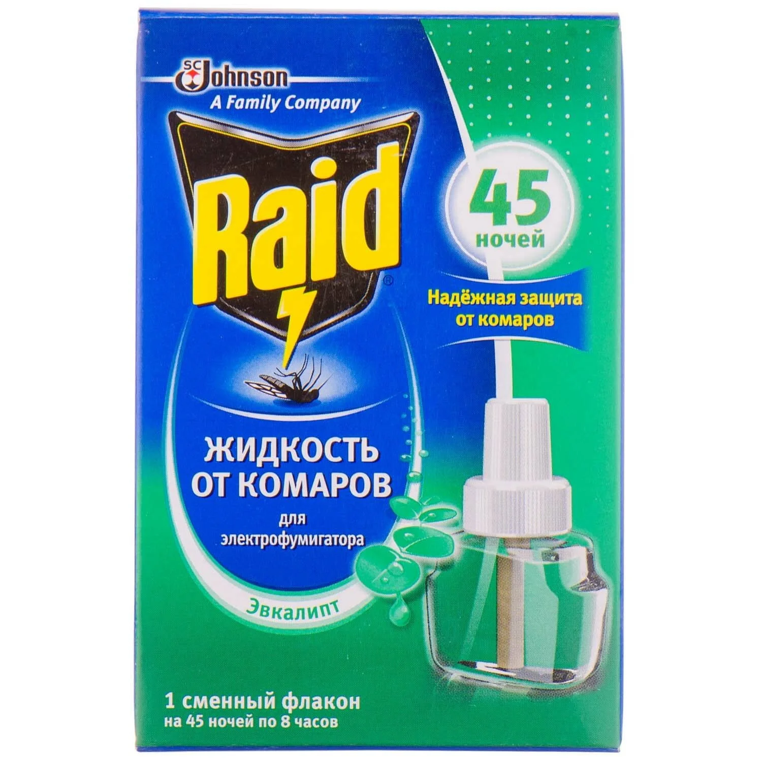 Рідина від комарів з евкаліптом Рейд (Raid) на 45 ночей для електрофумігатора, 32,9 мл, 1 шт.