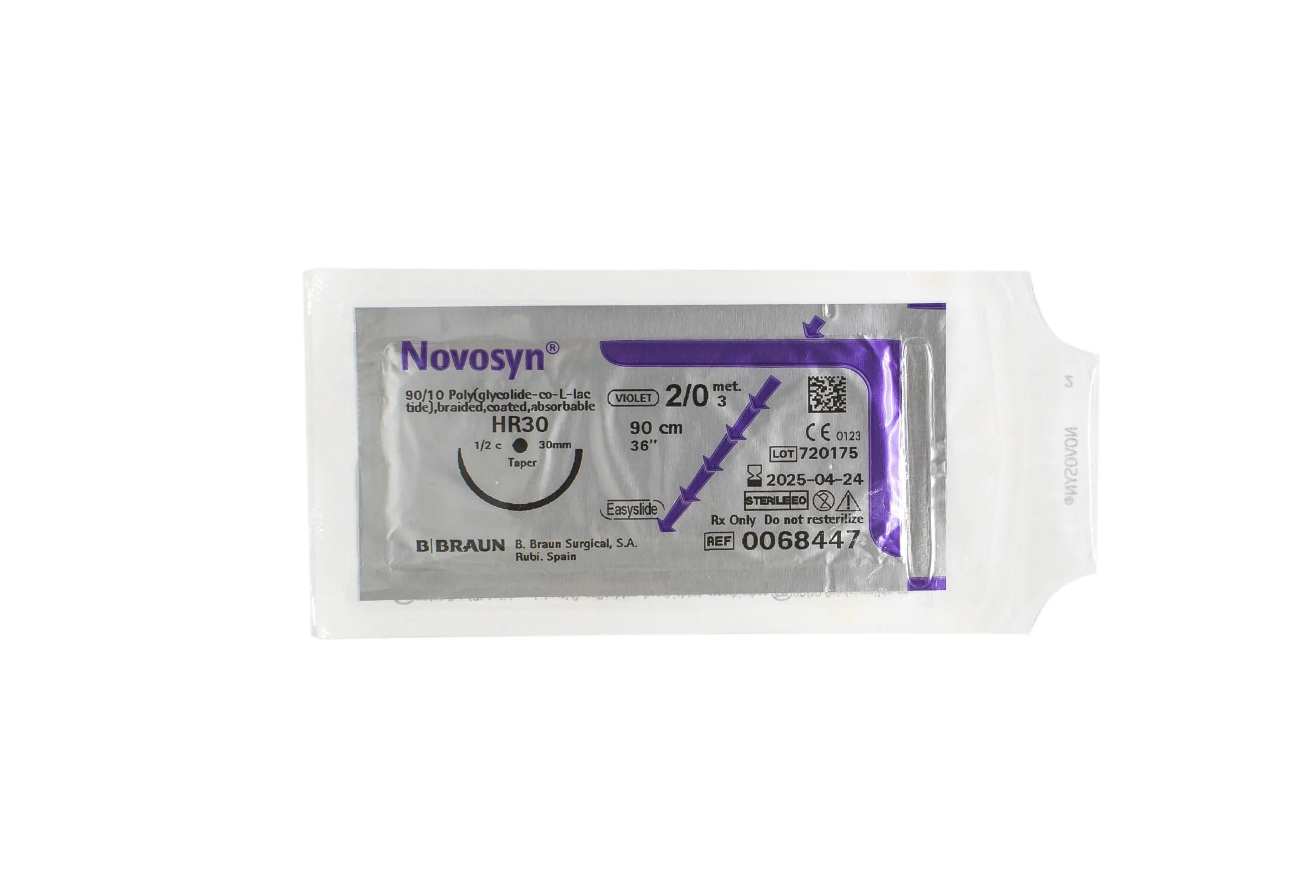 Нитка шовна хірургічна Novosyn (Новосін) 2/0, голка колюча 1/2 37мм, 90 см, 1 шт.