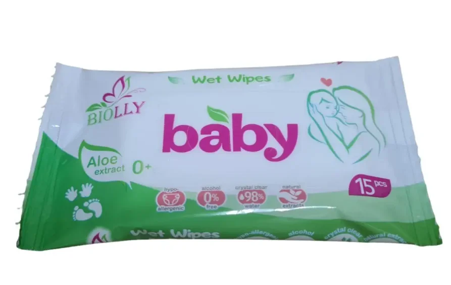 Серветки вологі Biolly (Біоллі) дитячі з алое, 15 шт.
