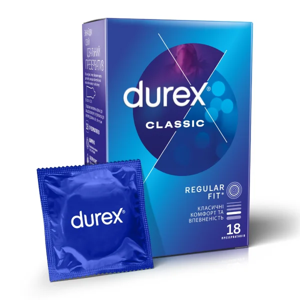 Презервативы латексные с силиконовой смазкой Durex Сlassic (классические), 18 шт.