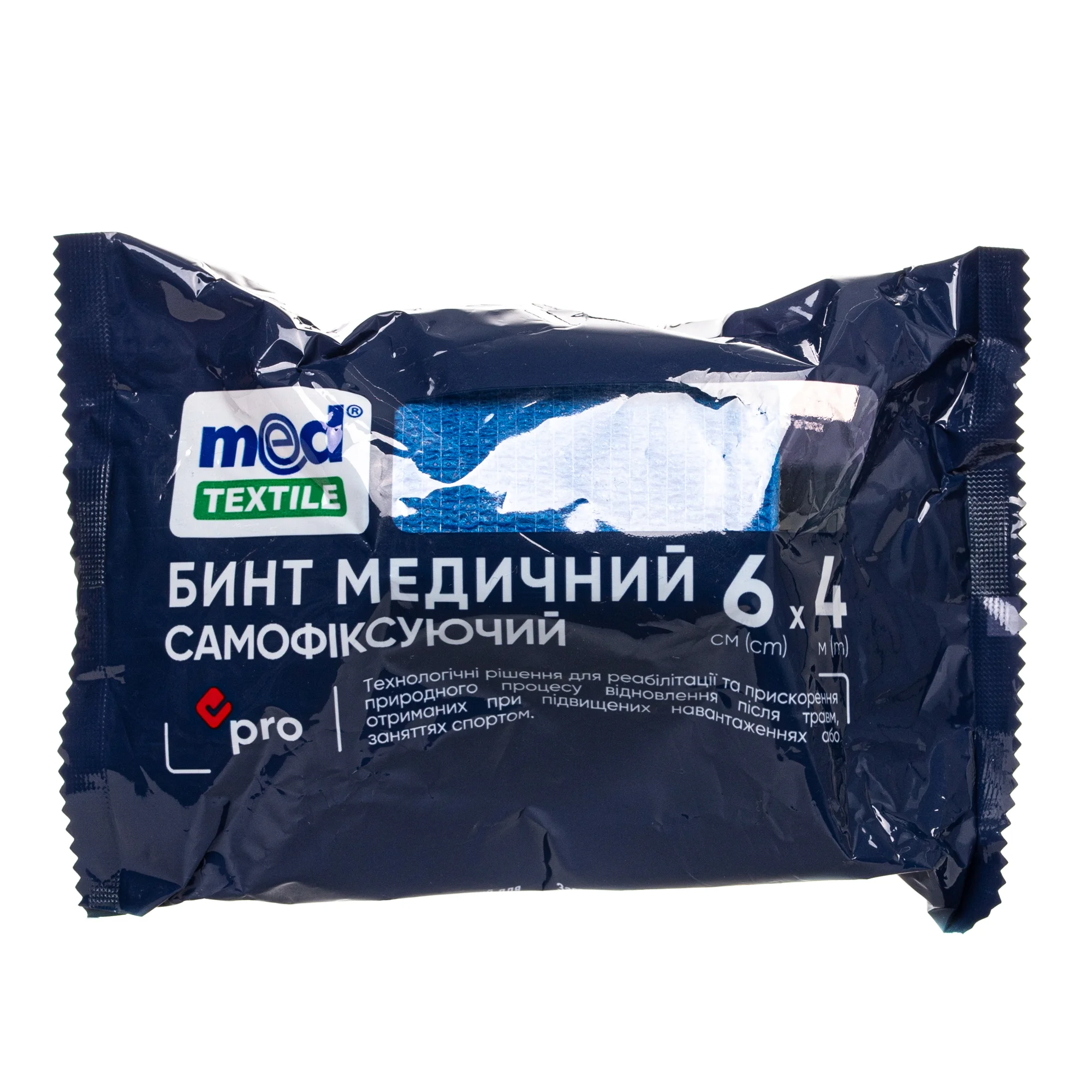 Бинт медичний самофіксуючий MedTextile (Медтекстиль) синій 6 см х 4 м, 1 шт.