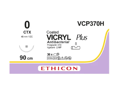 Vicryl (Вікрил) Плюс 0 антибактеріальний фіолетового кольору 48мм 1/2 кола 90 см, 1 шт.