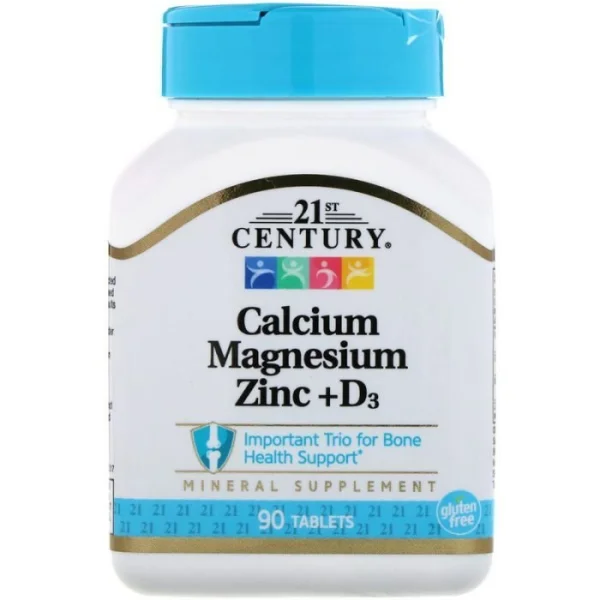 Кальций Магний Цинк + витамин Д3 в таблетках, 90 шт. - 21st Century