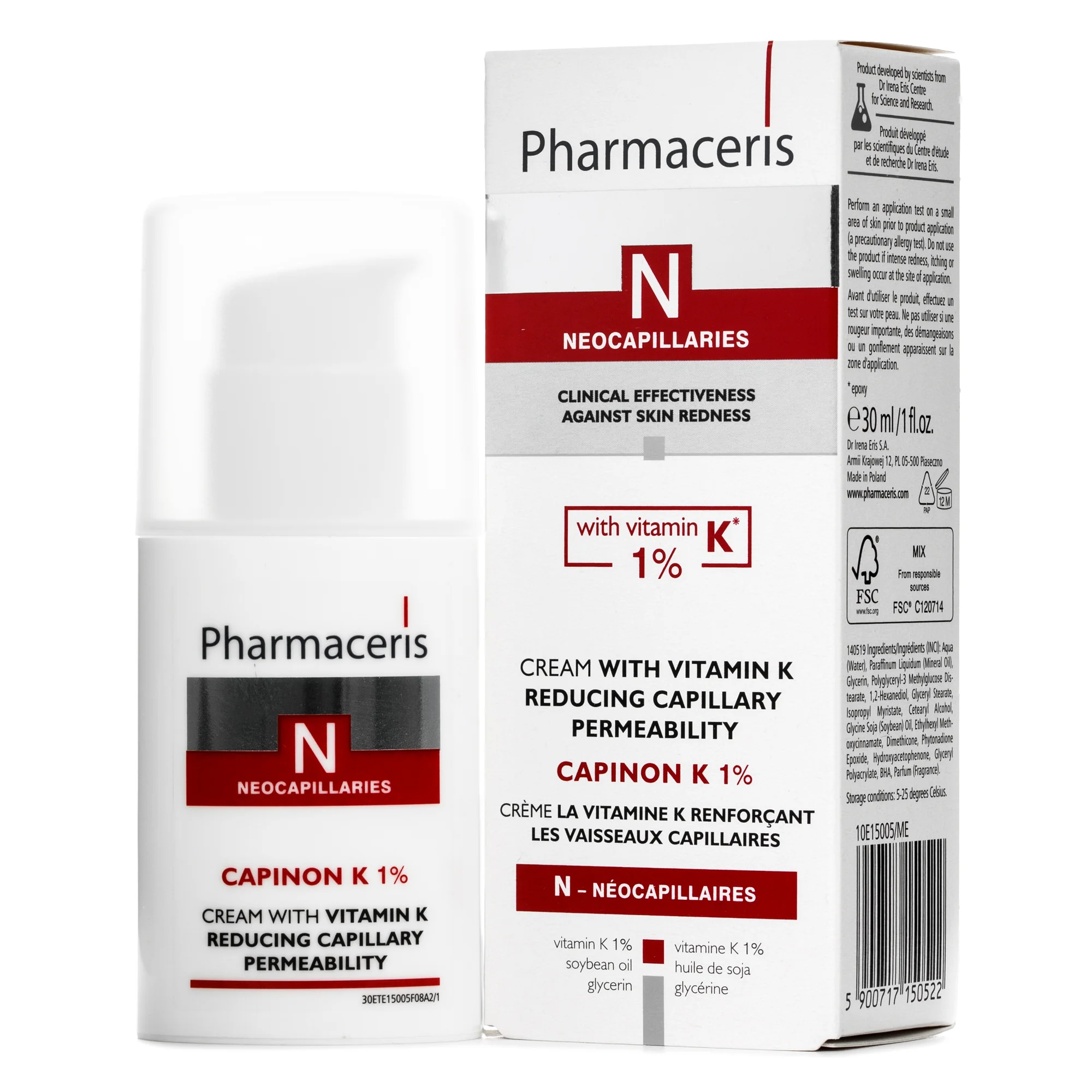 Крем для обличчя Pharmaceris N Capinon K 1% (Фармацеріс Н Капінон К 1%) для зміцнення капілярів, 30 мл